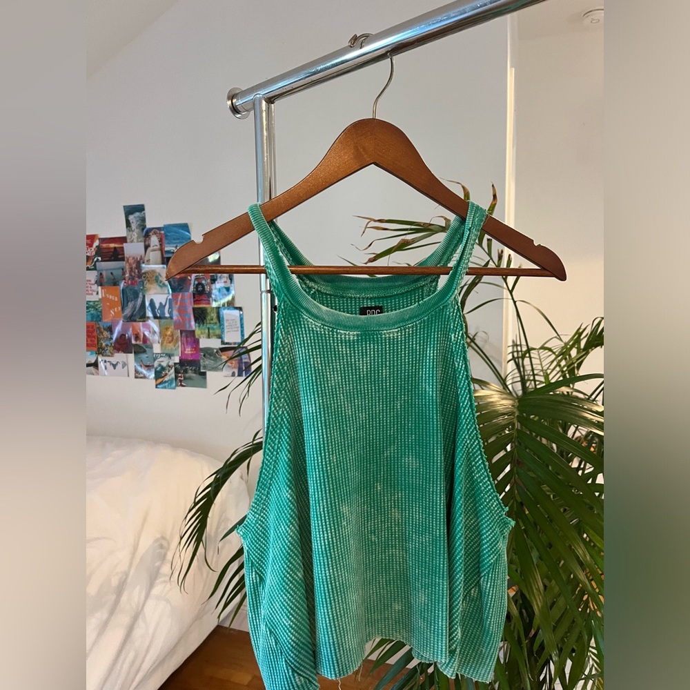 Flowy vintage-washed green halter-neck tank top from BDG!